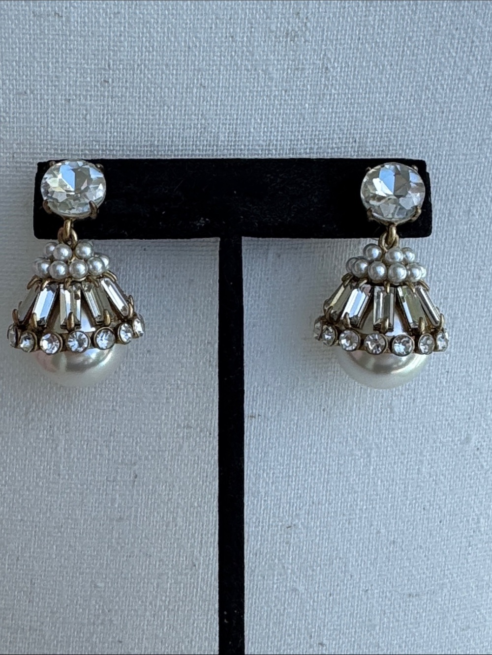 J Crew luxe crystal faux pearl chandelier dangle drop earrings
